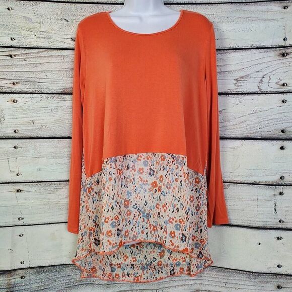Coco + Carmen Burnt Orange Floral Hi-Lo Top Size S/M - Picture 1 of 7